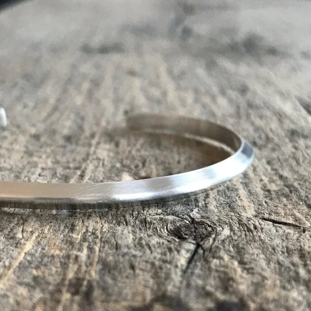 Brushed sterling silver pyramid open cuff bangle bracelet